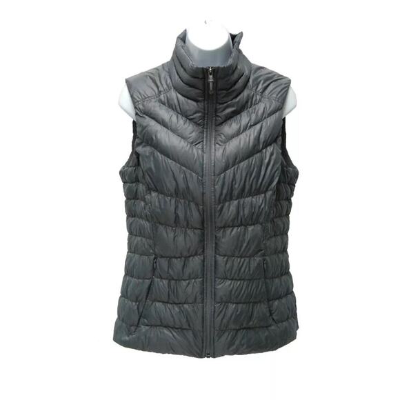 Athleta Womens Downalicious Deluxe Quilted Goose Down Puffer Vest Grey Med EUC - Picture 1 of 5